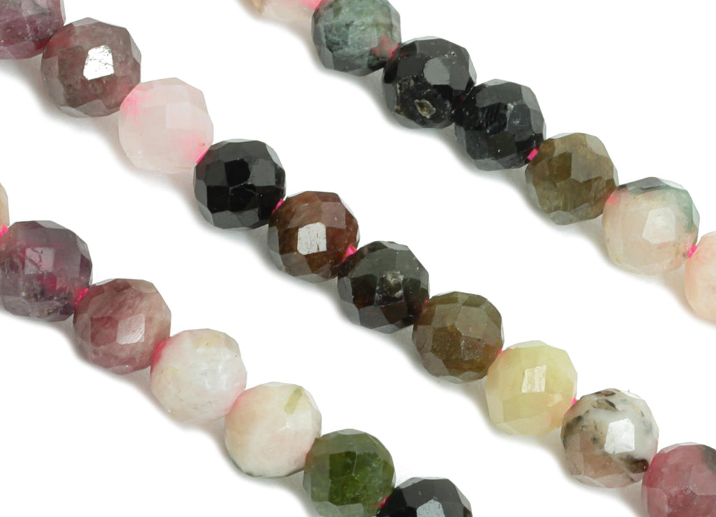3mm Colored Tourmaline Natural Stone Bead - Faceted Round 15.5 inch /Strand - Natural Gemstone Beads for Handmade - Crafting Bead - NS2507 - DOMEDBAZAAR