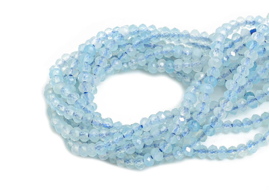 2x1.5mm Aquamarine Natural Stone Bead - Faceted Rondella Bead 15.5 inch /Strand - Gemstone Beads for Handmade - Crystal Healing - NS2446 - DOMEDBAZAAR