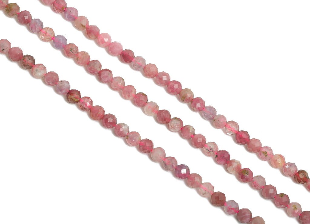 3mm Powder Tourmaline Beads - Faceted Round Natural Stone 15.5 inch /Strand - Handmade Gemstone Beads - Artisan Bead - Jewelry DIY - NS2506 - DOMEDBAZAAR