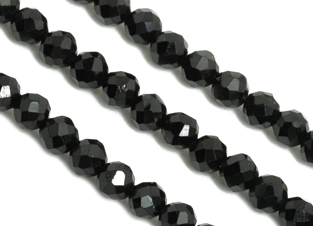 2mm Black Tourmline Natural Stone Beads - Faceted Round Black Tourmline 15.5 inch /Strand - Handmade Gemstone Bead - Jewelry Making - NS2470 - DOMEDBAZAAR