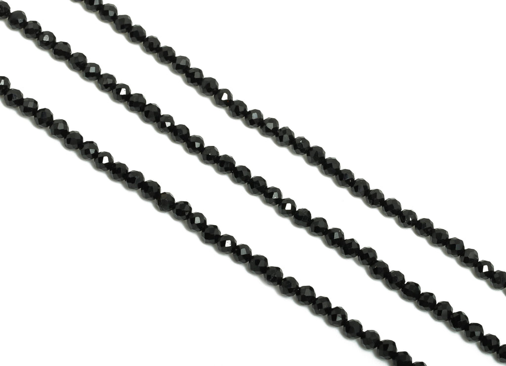 2mm Black Tourmline Natural Stone Beads - Faceted Round Black Tourmline 15.5 inch /Strand - Handmade Gemstone Bead - Jewelry Making - NS2470 - DOMEDBAZAAR