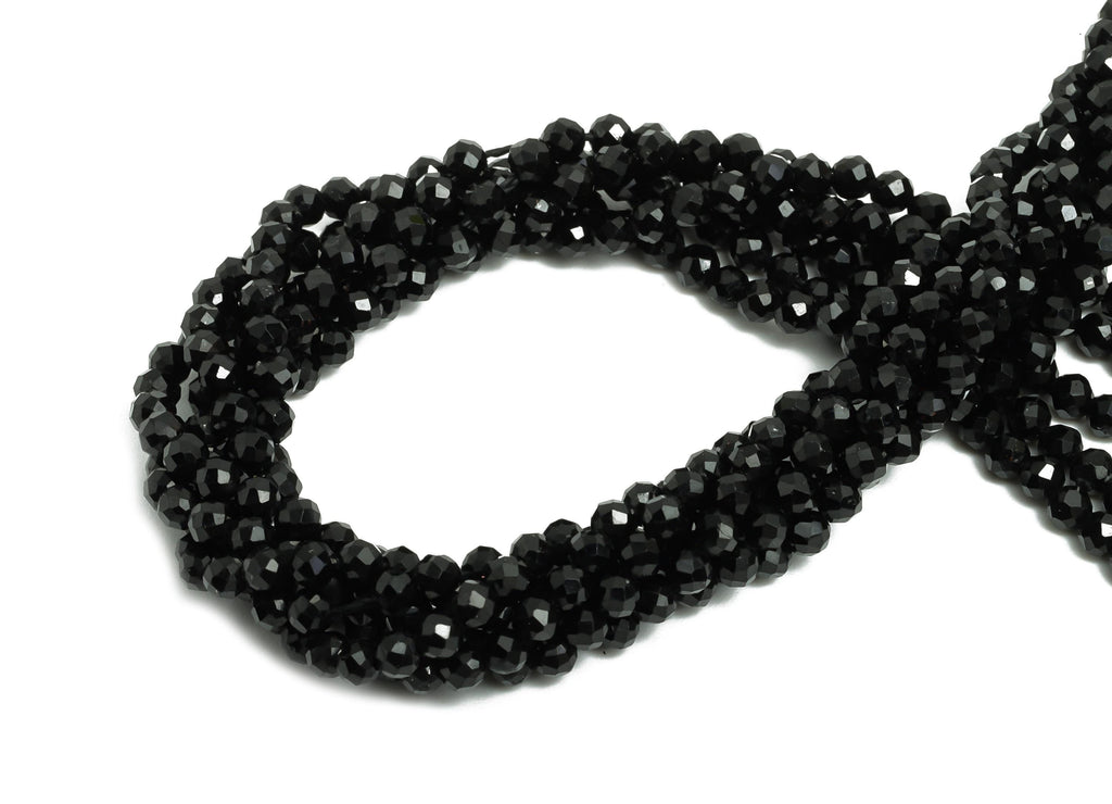 2mm Black Tourmline Natural Stone Beads - Faceted Round Black Tourmline 15.5 inch /Strand - Handmade Gemstone Bead - Jewelry Making - NS2470 - DOMEDBAZAAR