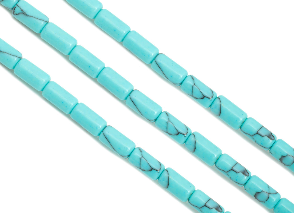 6x3mm Blue Turquoise Natural Stone Beads - Cylinder Blue Turquoise Stone 15.35 Inch/Strand - Cylinder Tube Bead - DIY Craft Making - NS2974 - DOMEDBAZAAR