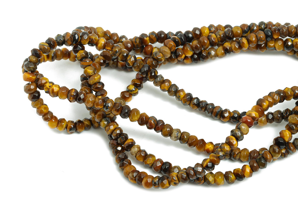4mm Tiger&#39;s Eye Natural Stone Beads - Faceted Rondella Tiger&#39;s Eye 14.56 inch /Strand - DIY Crafting Gemstone Beads - Craft Making - NS2986 - DOMEDBAZAAR
