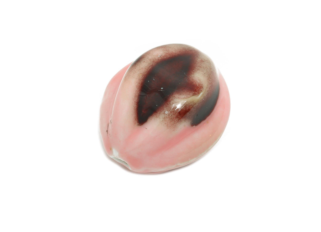 Striped Oval Ceramic Bead - Craft Beads for Necklace or Bracelet - Rustic Artisan - Textured Ceramic  Making Supplies -27x25x25mm - NS2810 - DOMEDBAZAAR