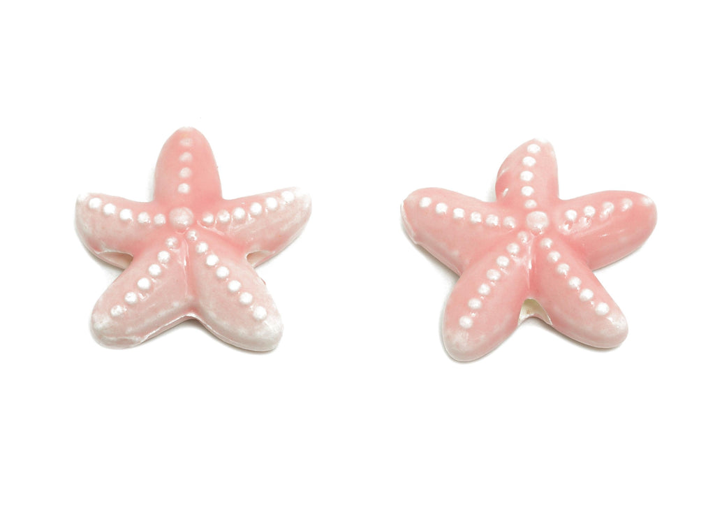 Glazed Ceramic Starfish Beads - Textured Pink Starfish Beads - Handmade Marine Bracelet Beads - Jewelry Component - 19x19.4x5.9mm - NS2841 - DOMEDBAZAAR