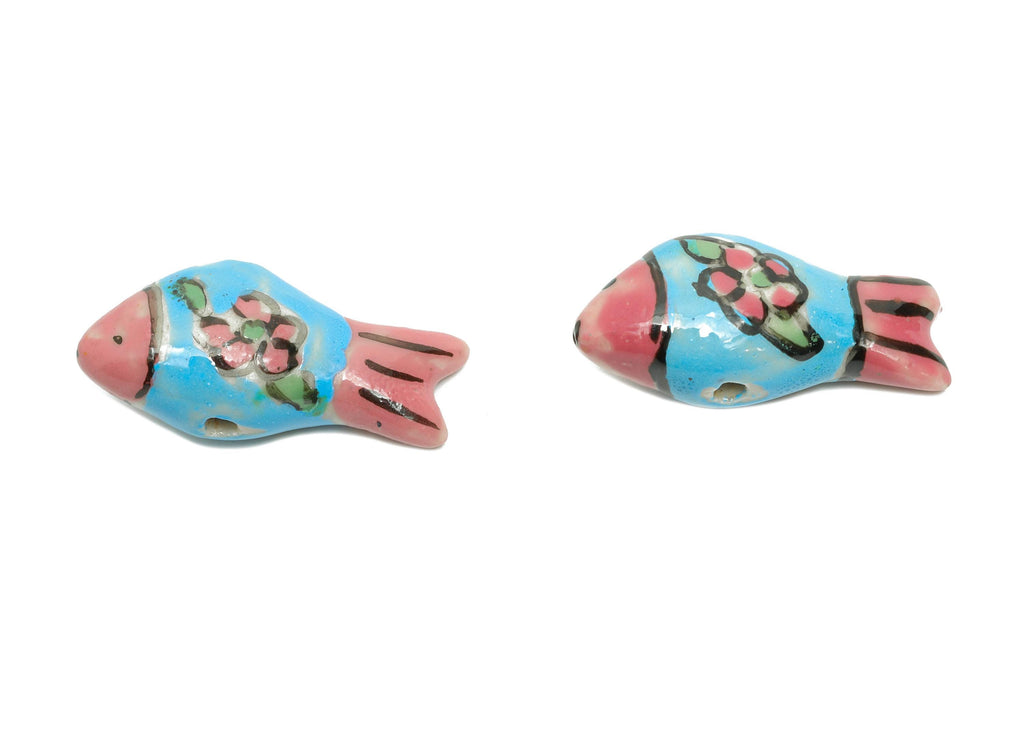 Glazed Ceramic Fish Beads - Craft Beads for Necklace or Bracelet - Marine Colorful Beads - Handmade Making Jewelry - 28x13x9.74mm - NS2851A - DOMEDBAZAAR
