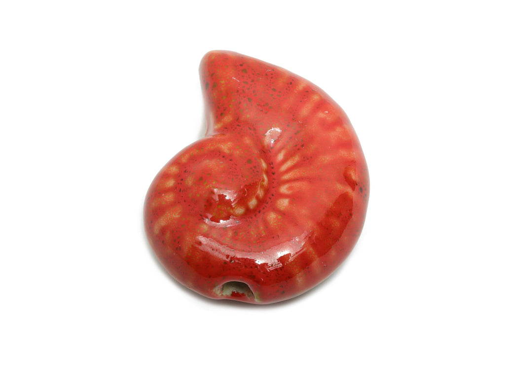Glazed Ceramic Conch Beads - Craft Large Spiral Beads for Necklace - Marine Life Beads - Handmade Jewelry Making - 41.85x32x16.9mm - NS2803 - DOMEDBAZAAR