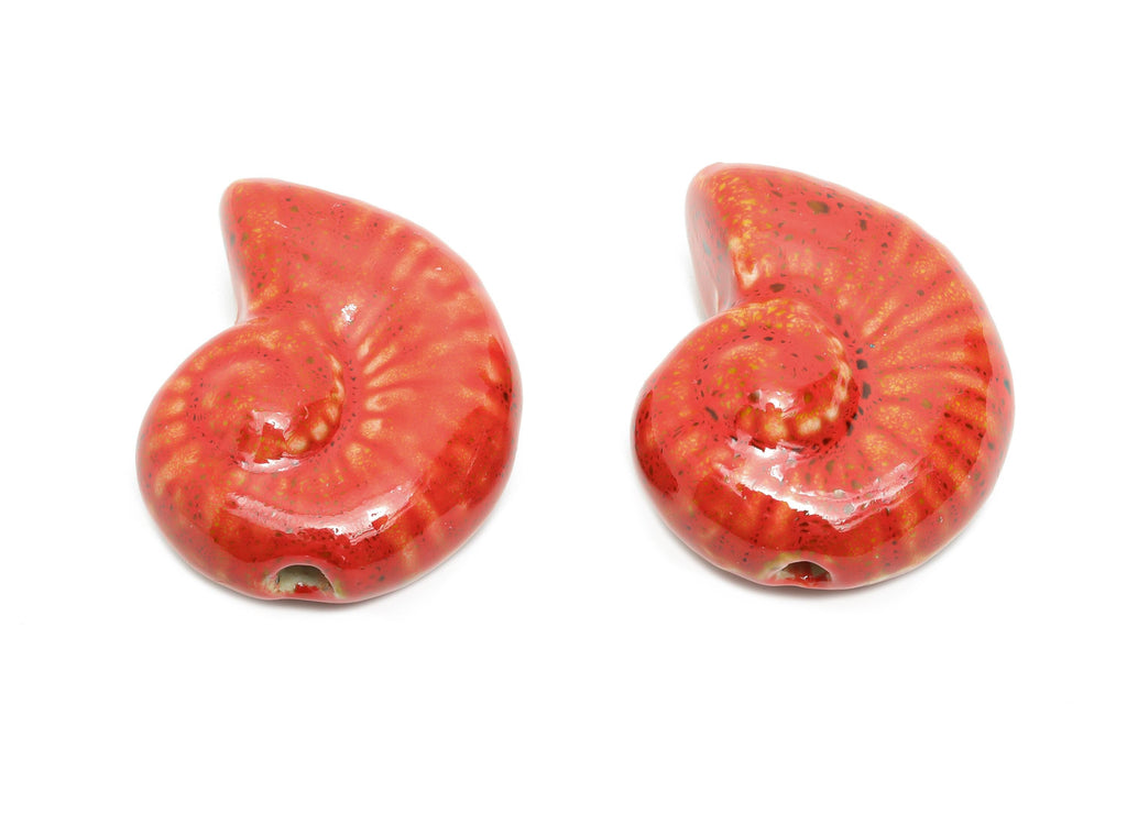 Glazed Ceramic Conch Beads - Craft Large Spiral Beads for Necklace - Marine Life Beads - Handmade Jewelry Making - 41.85x32x16.9mm - NS2803 - DOMEDBAZAAR