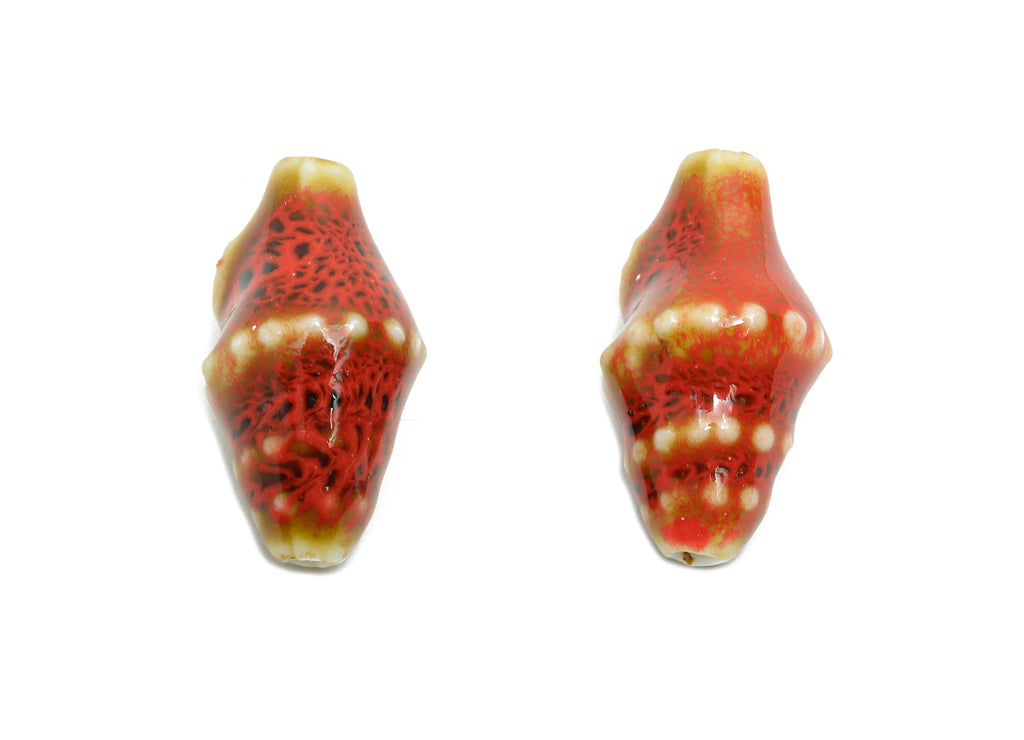 Red Ceramic Shell Beads - Craft Beads for Necklace or Bracelet - Rustic Coastal Accessories - Textured Making Supplies - 20x11x10mm -NS2775C - DOMEDBAZAAR