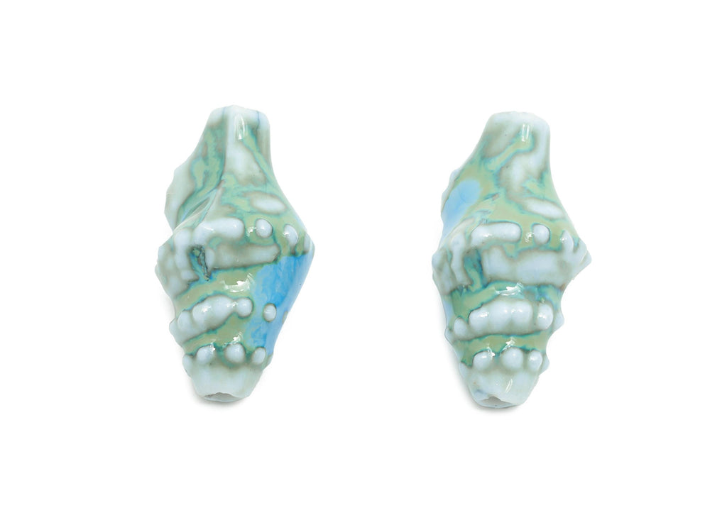 Glazed Ceramic Shell Beads - Craft Beads for Necklace or Bracelet - Blue Rustic Coastal Bead - Making Supplies - 20x11x10mm - NS2775H - DOMEDBAZAAR