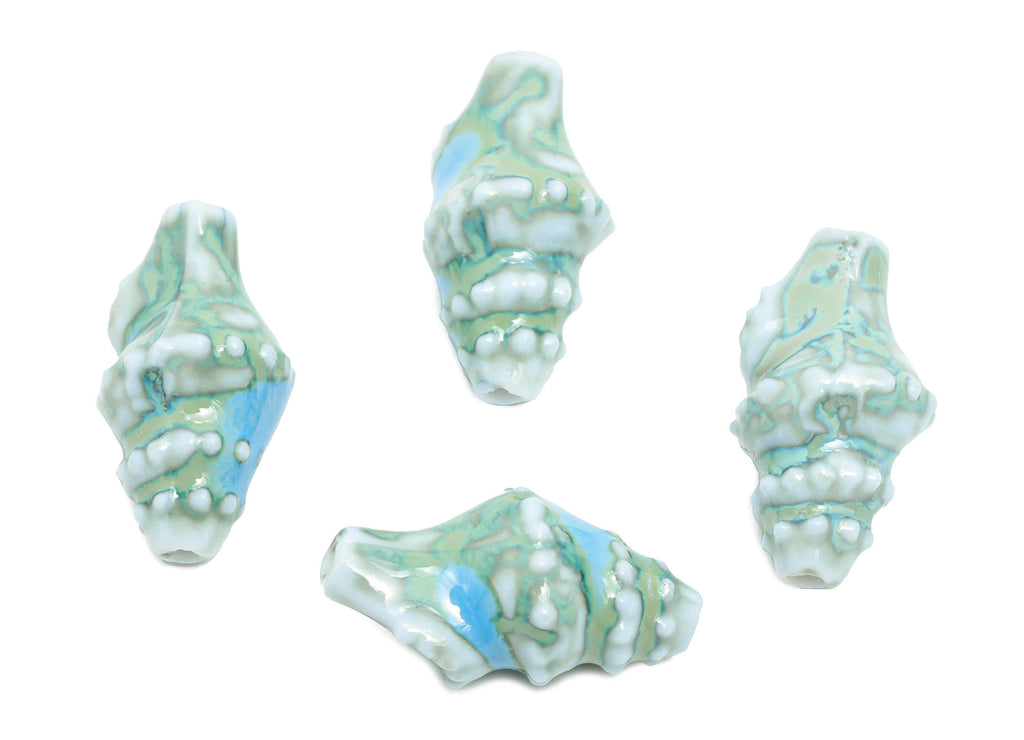 Glazed Ceramic Shell Beads - Craft Beads for Necklace or Bracelet - Blue Rustic Coastal Bead - Making Supplies - 20x11x10mm - NS2775H - DOMEDBAZAAR