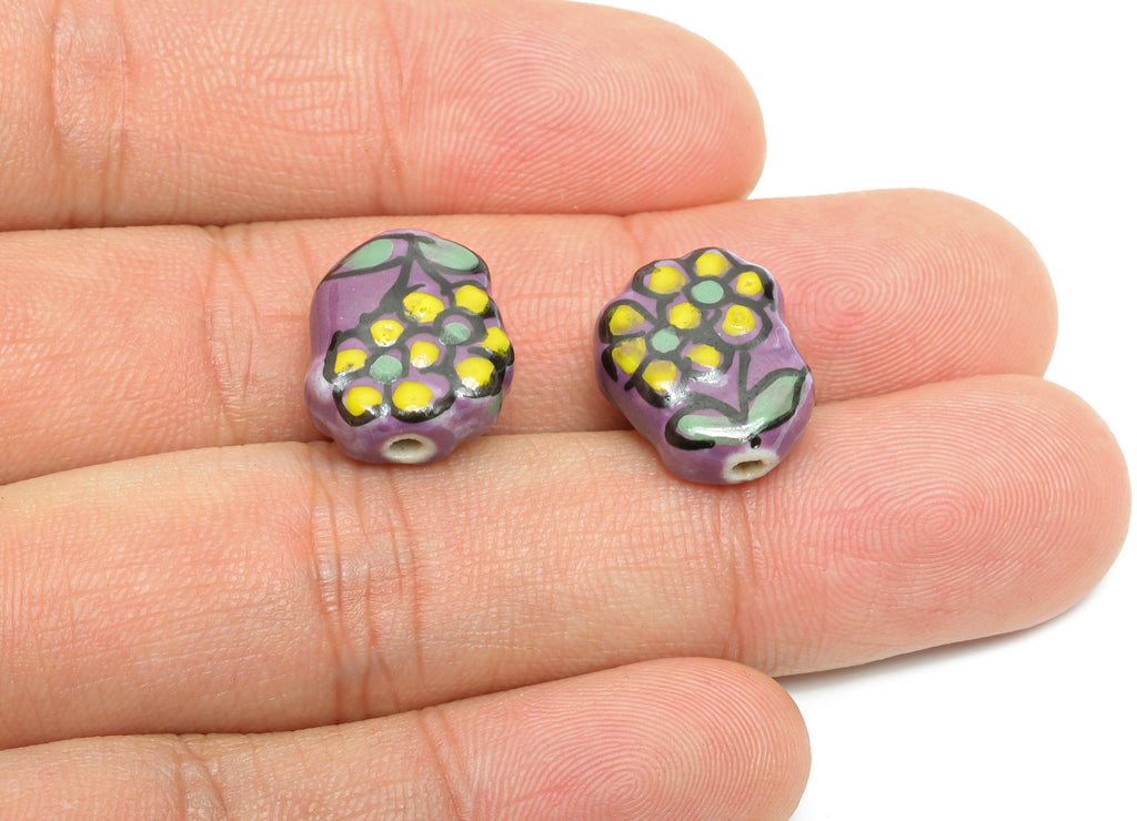 Glazed Ceramic Flower Beads - Daisy Ceramic Bead - Hand-Painted Ceramic Floral Bead - DIY Jewelry Making Nature Bead - 15x13x6.58mm - NS2764 - DOMEDBAZAAR