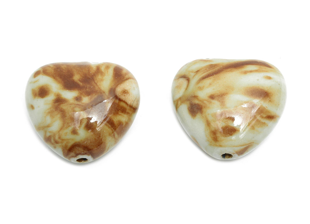 Glazed Ceramic Heart Beads - Whimsical Heart Beads for Necklace - Romantic Handmade Heart Bead - Jewelry Making - 29.9x33x18.78mm - NS2805 - DOMEDBAZAAR
