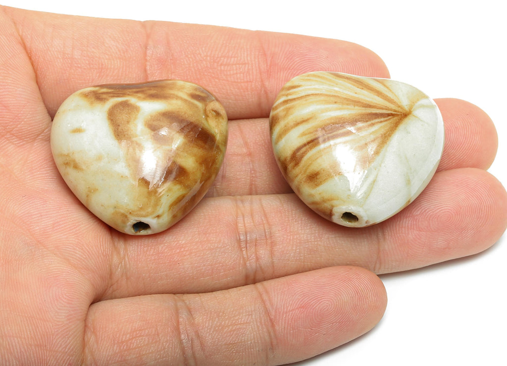 Glazed Ceramic Heart Beads - Whimsical Heart Beads for Necklace - Romantic Handmade Heart Bead - Jewelry Making - 29.9x33x18.78mm - NS2805 - DOMEDBAZAAR