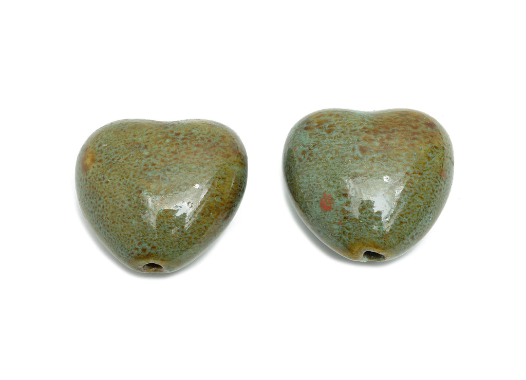 Glazed Ceramic Heart Beads - Vintage Heart Bead for Necklace - Handmade Ceramic Heart Beads - Jewelry Supplies - 32.96x34.89x24mm - NS2796 - DOMEDBAZAAR