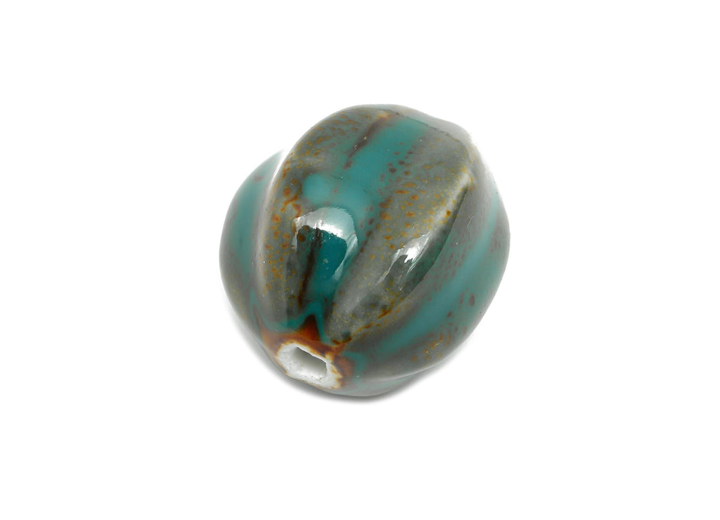 Striped Oval Ceramic Bead - Craft Beads for Necklace or Bracelet - Rustic Artisan - Textured Ceramic  Making Supplies - 27x25x24mm - NS2816 - DOMEDBAZAAR