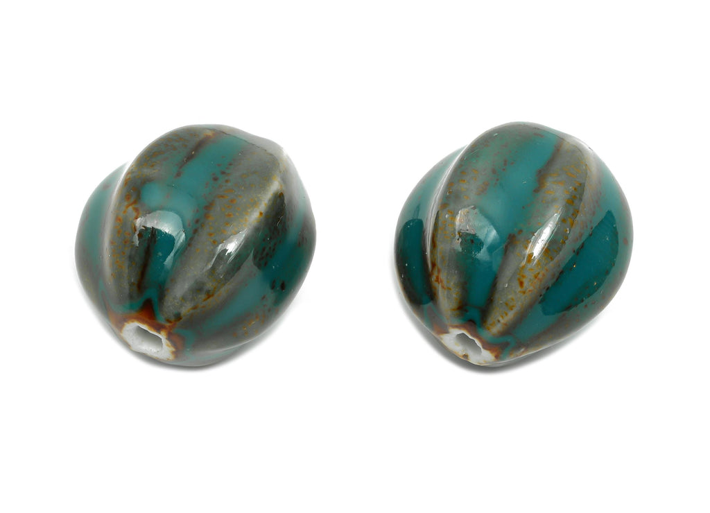 Striped Oval Ceramic Bead - Craft Beads for Necklace or Bracelet - Rustic Artisan - Textured Ceramic  Making Supplies - 27x25x24mm - NS2816 - DOMEDBAZAAR