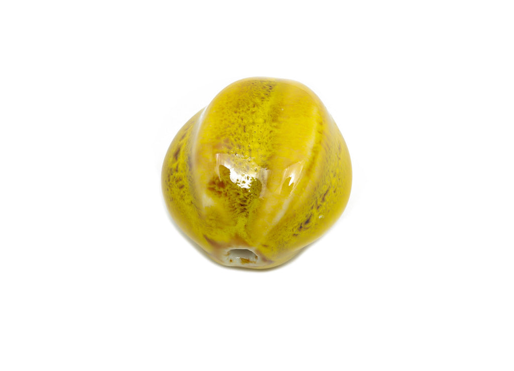 Striped Glazed Ceramic Bead - Craft Beads for Necklace or Bracelet - Rustic Artisan - Textured Ceramic  Making Supplies - 28x26x25mm -NS2809 - DOMEDBAZAAR