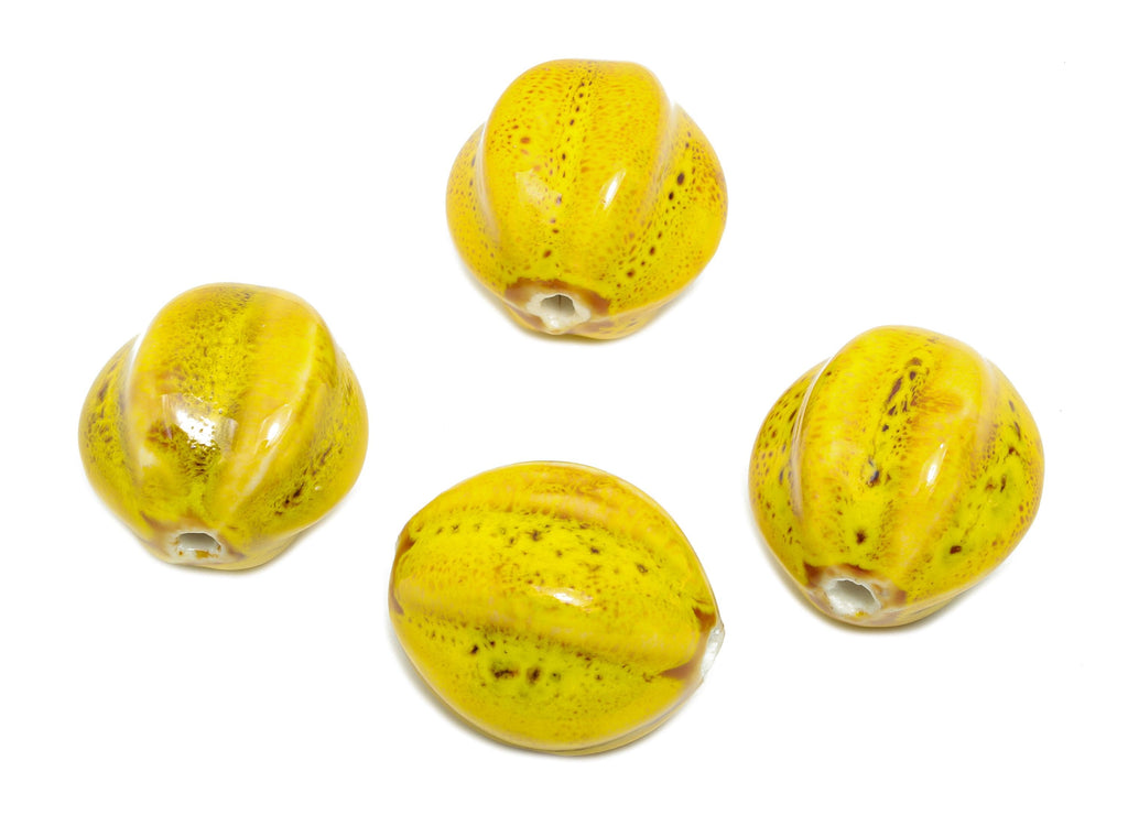 Striped Glazed Ceramic Bead - Craft Beads for Necklace or Bracelet - Rustic Artisan - Textured Ceramic  Making Supplies - 28x26x25mm -NS2809 - DOMEDBAZAAR