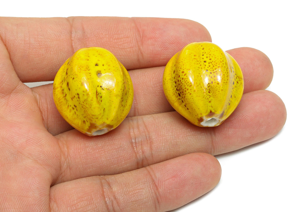 Striped Glazed Ceramic Bead - Craft Beads for Necklace or Bracelet - Rustic Artisan - Textured Ceramic  Making Supplies - 28x26x25mm -NS2809 - DOMEDBAZAAR
