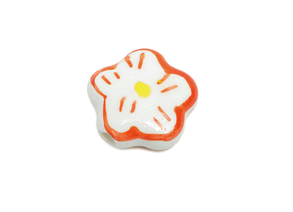 Glazed Ceramic Daisy Beads - Red Flower Jewelry Component - Handmade Botanical Bead Connector - Jewelry Making Bead - 15x15x6.36mm - NS2854D - DOMEDBAZAAR