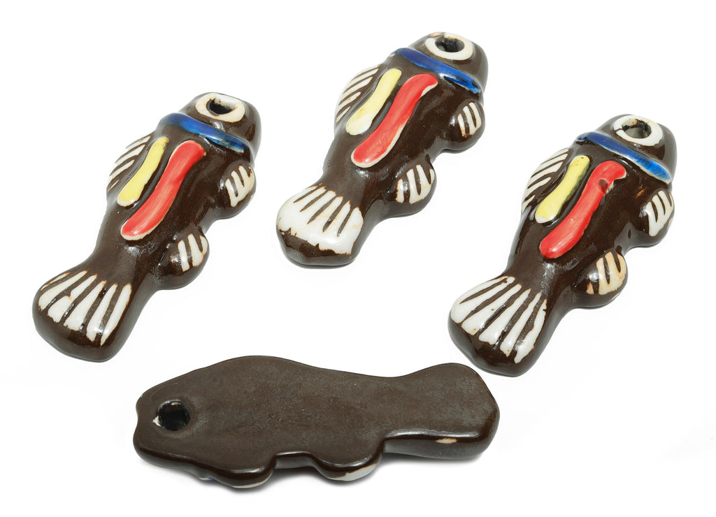 Glazed Ceramic Fish Beads - Black and White Fish Bead - Cute Marine Life Beads - Boho Fish Bead for DIY Jewelry - 61x26x12.54mm - NS2780 - DOMEDBAZAAR