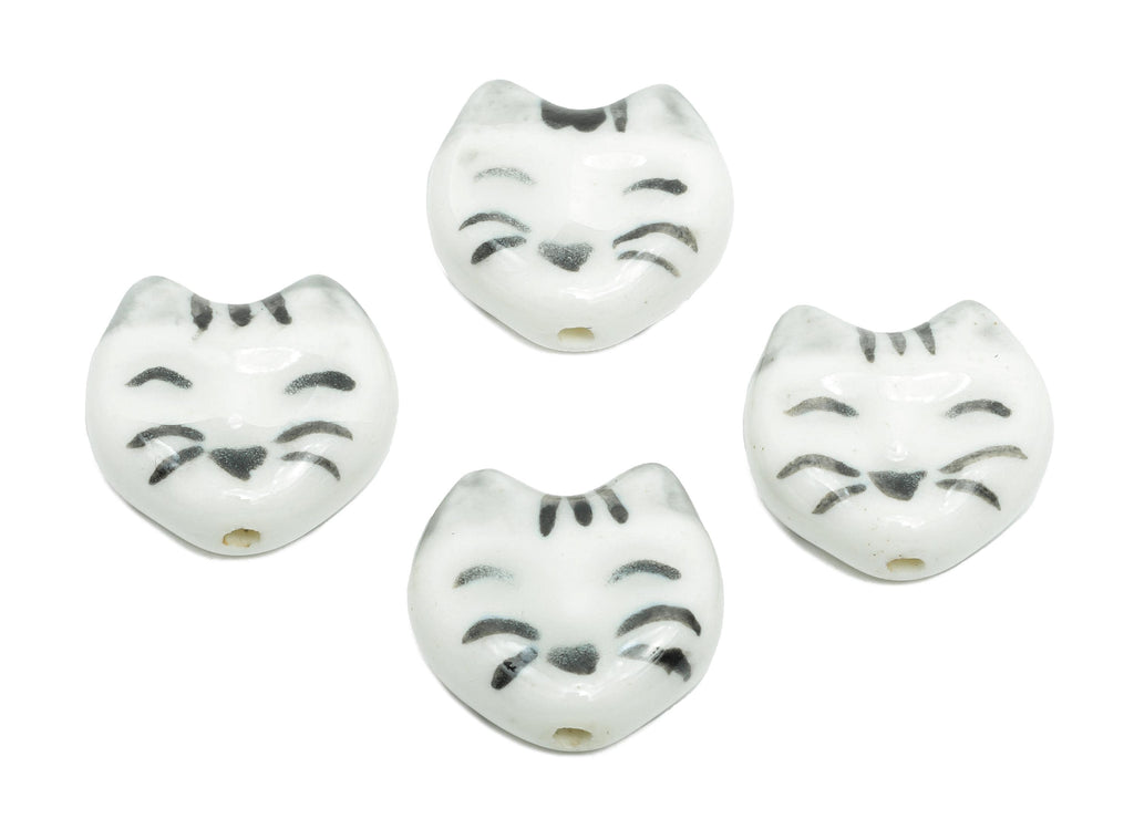 Glazed Ceramic Cat Bead - Handmade Cat Bracelet Bead - Lucky Cat Porcelain Bead - Cute Animal Bead for DIY Jewelry - 16.5x17x6.76mm - NS2769 - DOMEDBAZAAR