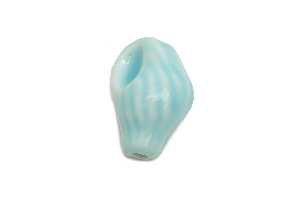 Glazed Ceramic Conch Shell Beads - Blue Textured Shell Beads - Handmade Bracelet Beads - Jewelry Making DIY - 21.43x13.35x12.09mm - NS2846D - DOMEDBAZAAR