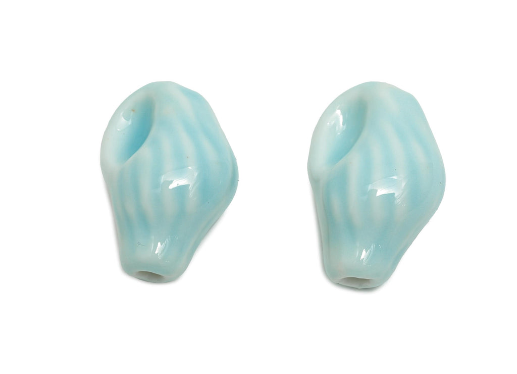 Glazed Ceramic Conch Shell Beads - Blue Textured Shell Beads - Handmade Bracelet Beads - Jewelry Making DIY - 21.43x13.35x12.09mm - NS2846D - DOMEDBAZAAR