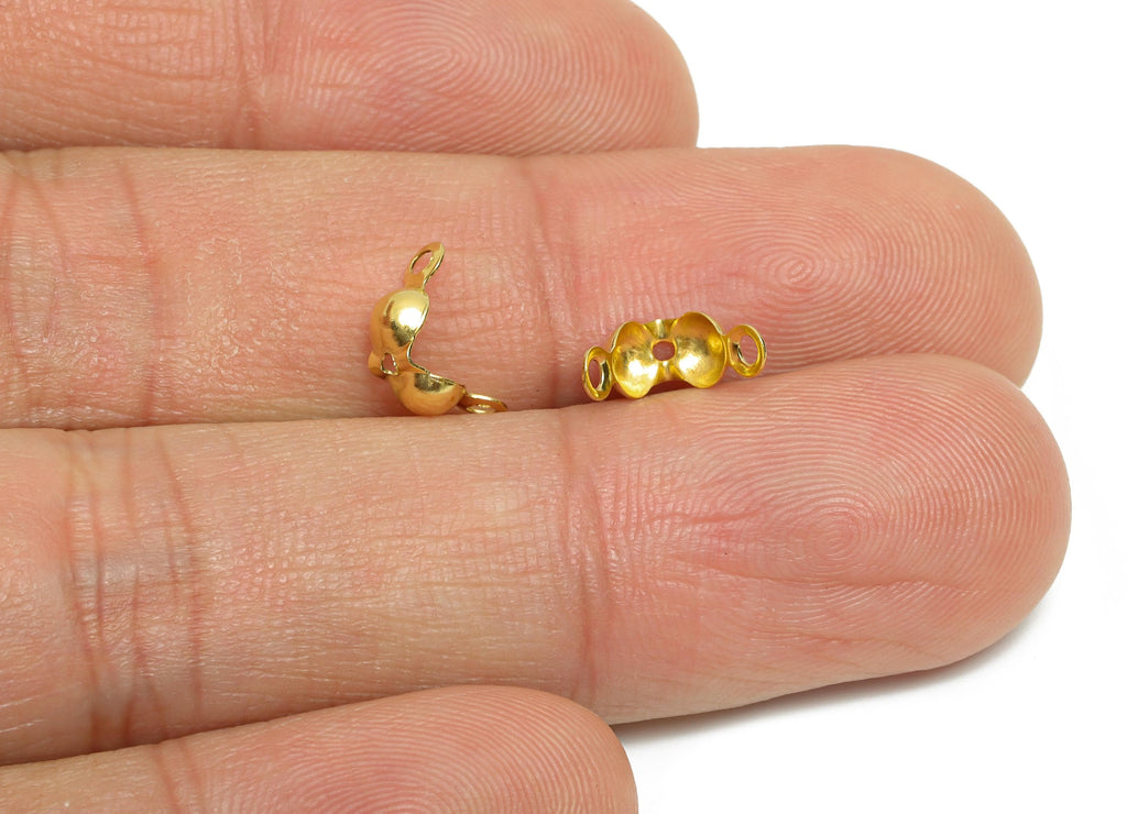 4mm Ball Chain Clasp - Raw Brass Chain Clasps - Crimp End Cap - Crimp Cover Beads - Cord Ends for Necklace Bracelet - 14.9x4x1.7mm - PP11233 - DOMEDBAZAAR