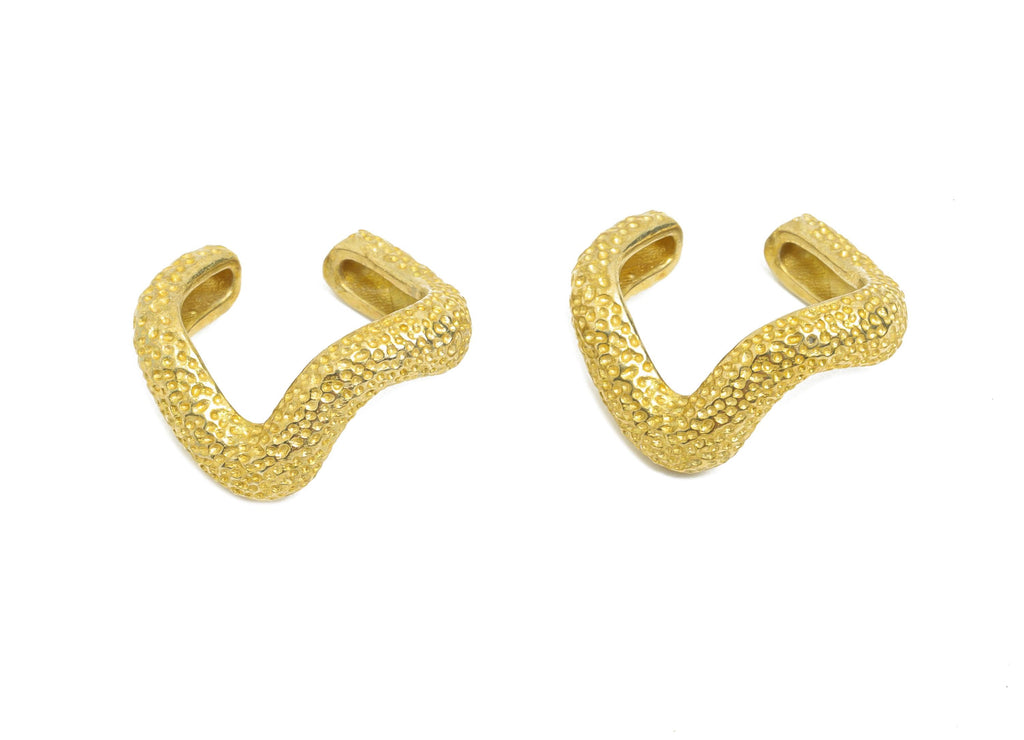 Raw Brass Textured Earring Cuff - Minimalist Layered Ear Cuff - Wavy Earring Findings - Jewelry Making Supplies - 17x15x3.93mm - PP11234 - DOMEDBAZAAR