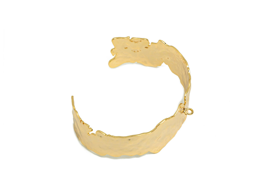 Brass Cuff Bracelet - Hammered Bracelet Pressed With Loop - Adjustable Bracelet With Open Loop - 18K Real Gold Plated -66x52x20mm-RGP10805 - DOMEDBAZAAR