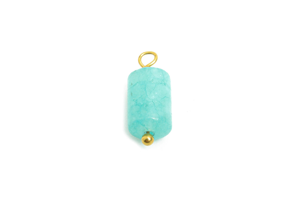 Amazonite Natural Stone Charms - Steel Amazonite Barrel Pendant - Natural Stone Jewelry - 18K Gold Vacuum Plated - 15.7x6.2x6.2mm - NS3012 - DOMEDBAZAAR