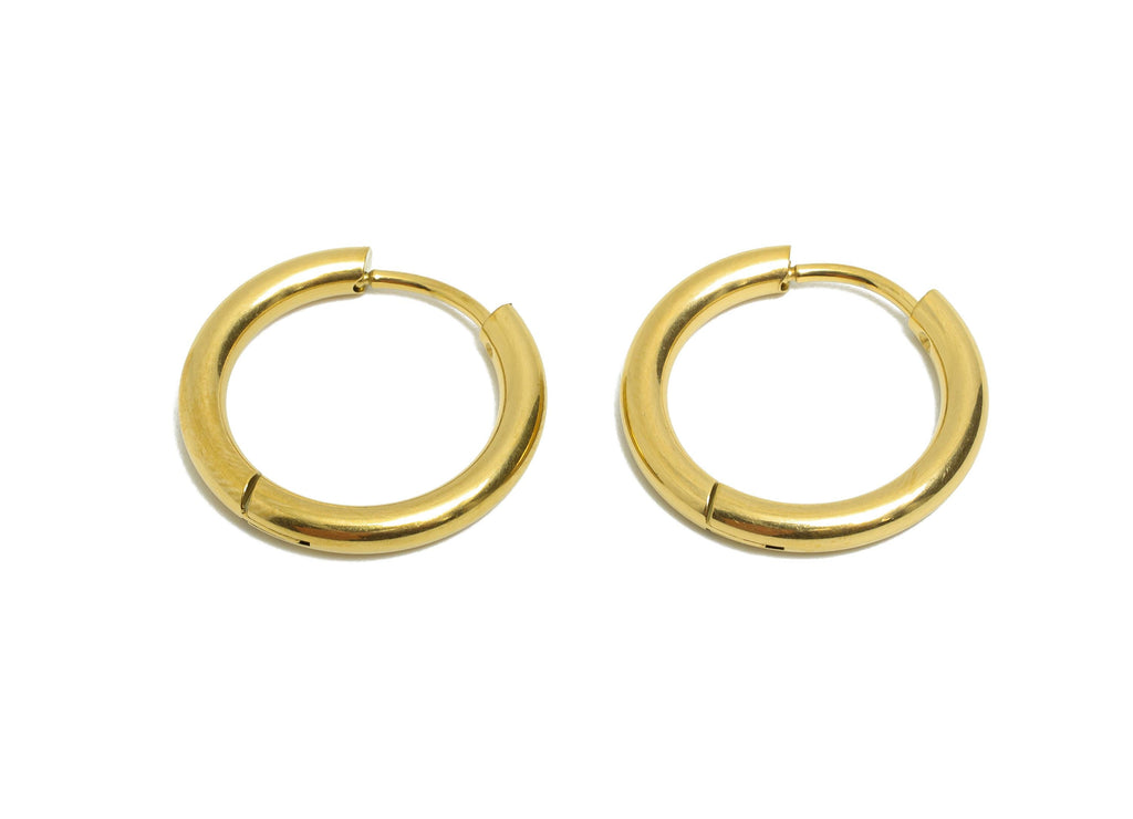 19x2.5mm Steel Hoop Earrings - Elegant Gold Hoop Earring - Minimalist Circle Huggie Earring - 304 Stainless Steel - 19x19x2.5mm - SS1718-14G - DOMEDBAZAAR