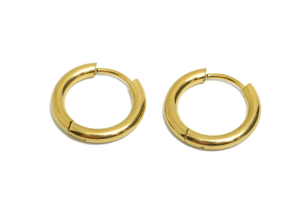 17x2.5mm Steel Hoop Earrings - Elegant Gold Hoop Earring - Minimalist Circle Huggie Earring - 304 Stainless Steel - 17x17x2.5mm - SS1718-12G - DOMEDBAZAAR