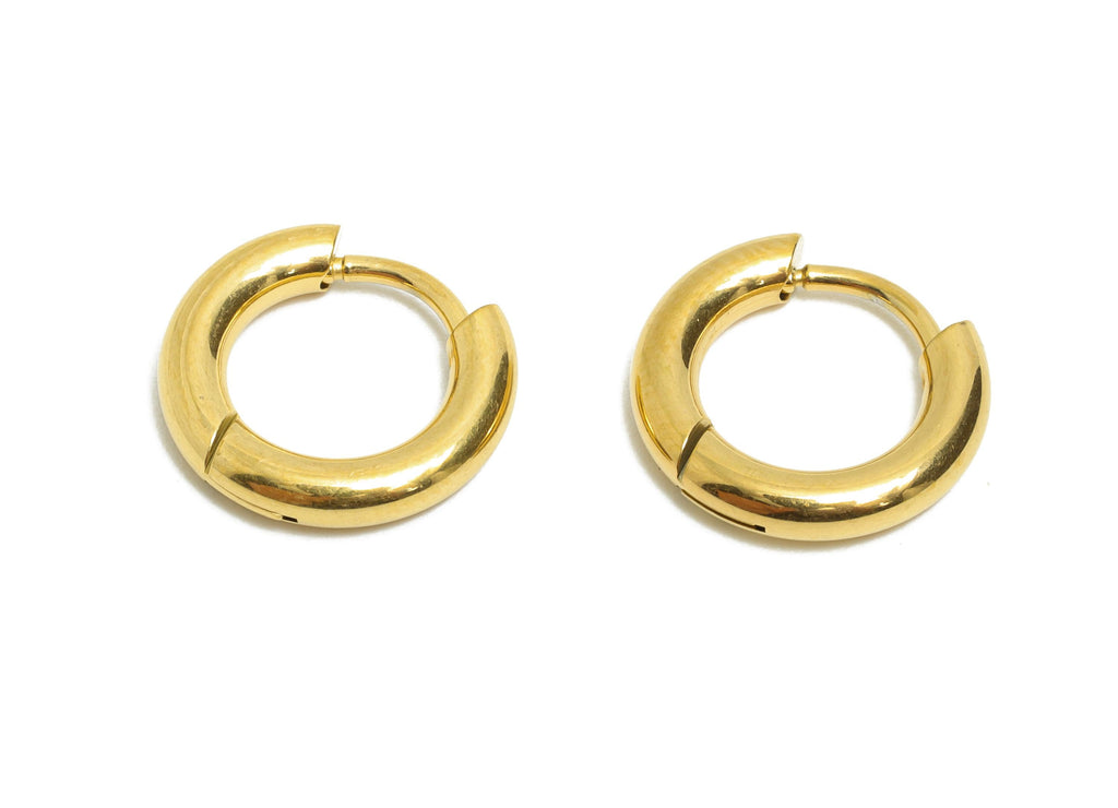 13x2.5mm Steel Hoop Earring - Elegant Gold Hoop Earring - Minimalist Circle Huggie Earring - 304 Stainless Steel - 13.2x13x2.5mm - SS1718-8G - DOMEDBAZAAR
