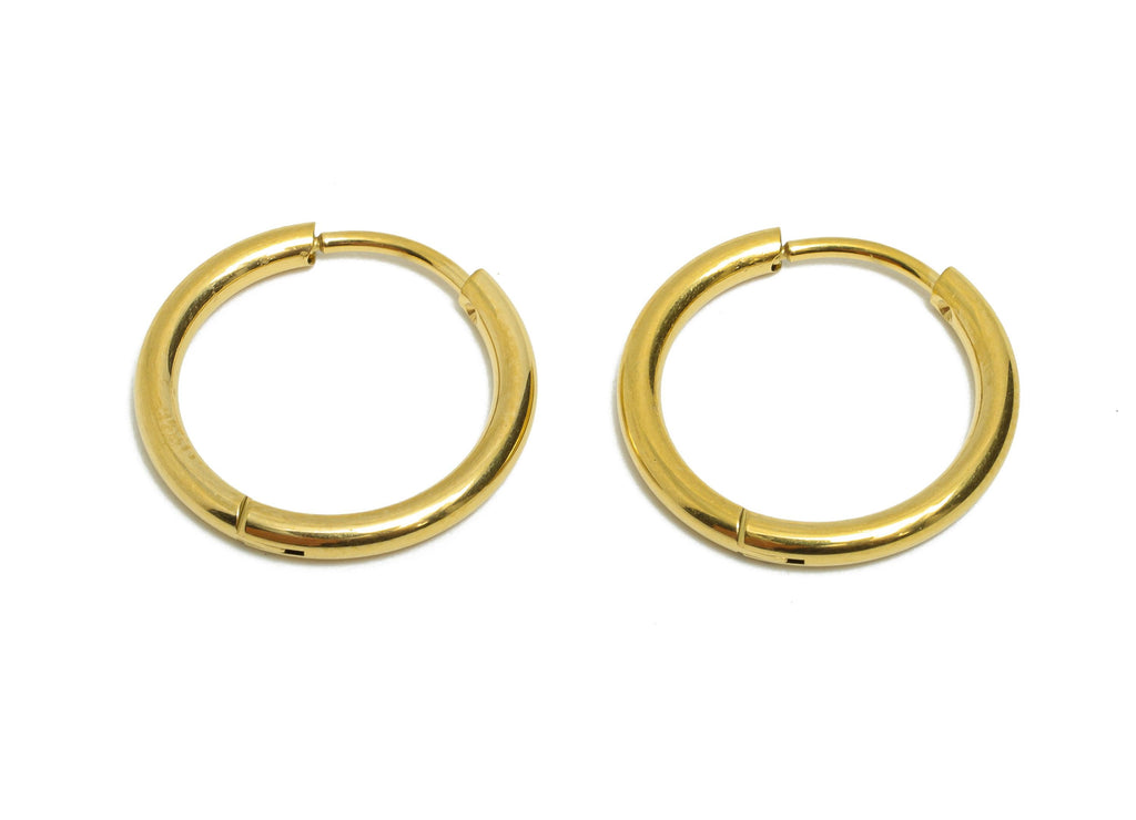 18x2mm Steel Hoop Earrings - Elegant Gold Hoop Earring - Minimalist Circle Huggie Earring - 304 Stainless Steel - 18x18x2mm - SS1717-14G - DOMEDBAZAAR