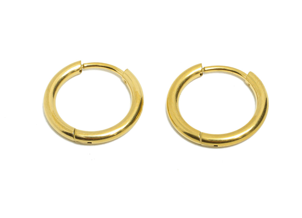 16x2mm Steel Hoop Earrings - Elegant Gold Hoop Earring - Minimalist Circle Huggie Earring - 304 Stainless Steel - 16x16mm - SS1717-12G - DOMEDBAZAAR