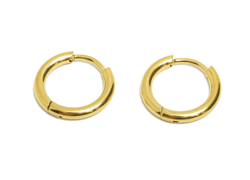 14x2mm Steel Hoop Earrings - Elegant Gold Hoop Earring - Minimalist Circle Huggie Earring - 304 Stainless Steel - 14x14x2mm - SS1717-10G - DOMEDBAZAAR