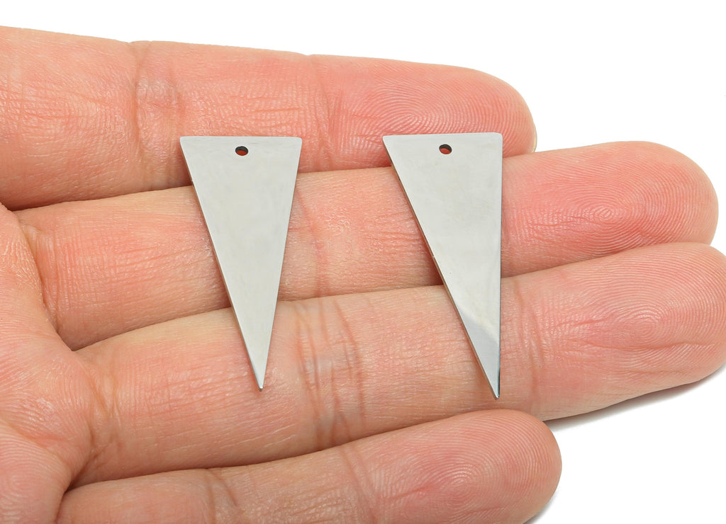 Steel Triangle Pendant - Stainless Steel Geometric Earring Charm - Triangle Metal Sleek For Handmade - Modern Charm - 26x14x0.98mm - SS2323 - DOMEDBAZAAR