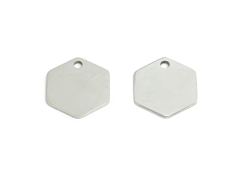 Steel Hexagon Earring Charm - Customizable Flat Connector for DIY Jewelry - High-Quality Stainless Steel Hexagon Charm - 12x11x0.98mm-SS2267 - DOMEDBAZAAR