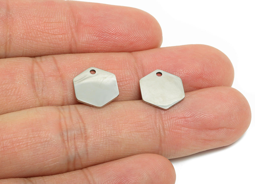 Steel Hexagon Earring Charm - Customizable Flat Connector for DIY Jewelry - High-Quality Stainless Steel Hexagon Charm - 12x11x0.98mm-SS2267 - DOMEDBAZAAR