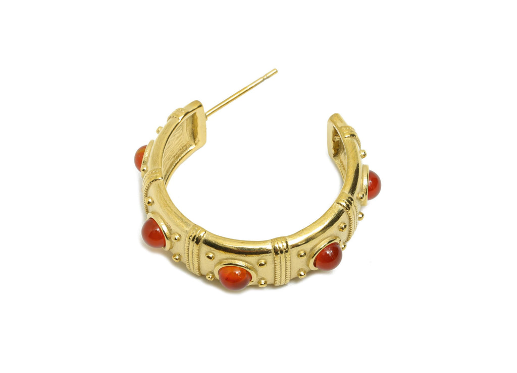 Red Agate C Hoop Stud - Ancient Roman Style - Greek Vintage Style - Steel Natural Stone Hoop Stud - 18K Gold Plated - 31.75x9x2.68mm -SS2245 - DOMEDBAZAAR