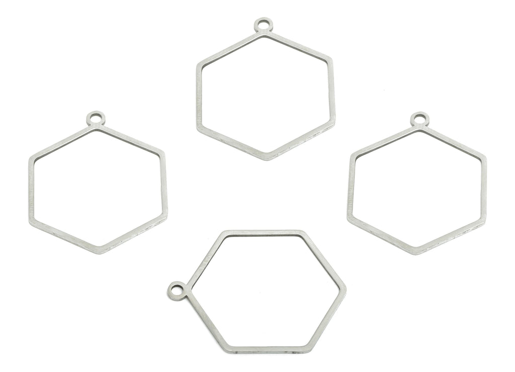 Steel Hexagon Earring Charm - Minimalist Honeycomb Frame for DIY Jewelry - High-Quality Stainless Steel Hexagon Charm - 27x21x0.9mm - SS2262 - DOMEDBAZAAR