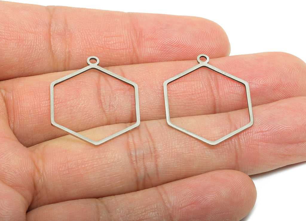 Steel Hexagon Earring Charm - Minimalist Honeycomb Frame for DIY Jewelry - High-Quality Stainless Steel Hexagon Charm - 27x21x0.9mm - SS2262 - DOMEDBAZAAR