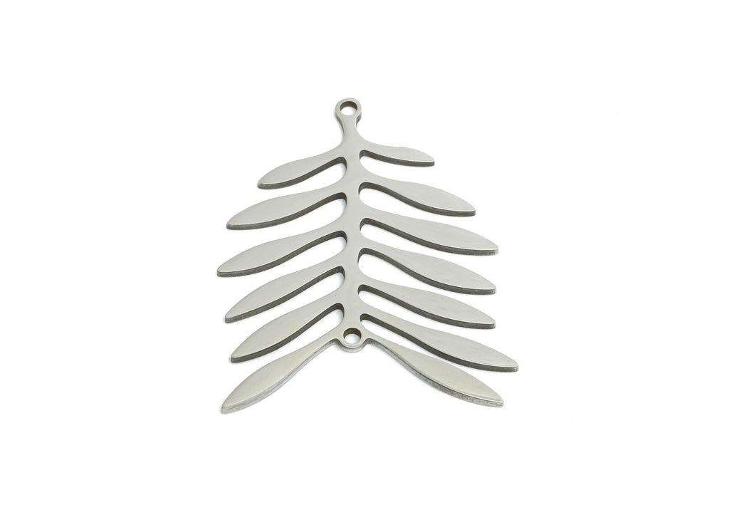 Steel Leaf Connector - Steel Olive Branch Charm - Stainless Steel Fern or Palm Leaf Connector - Minimalist Jewelry - 29x23x0.98mm - SS2525 - DOMEDBAZAAR