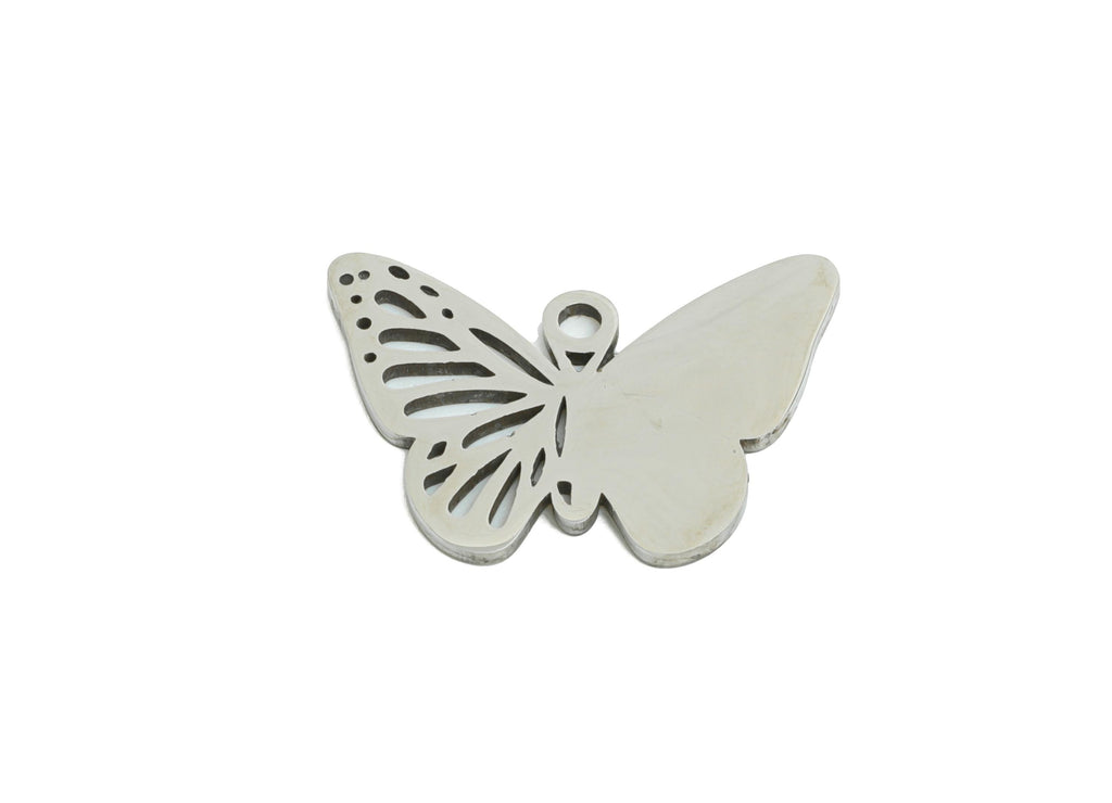 Steel Butterfly Earring Charm - Stainless Steel Butterfly Pendant - Timeless Gift for Butterfly Lovers - Nature Inspired -17x12x0.9mm-SS2376 - DOMEDBAZAAR