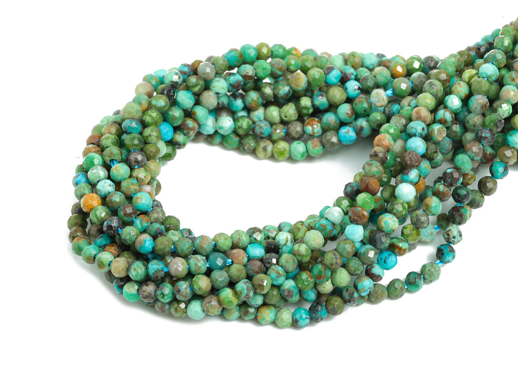 2mm Turquoise Natural Stone Beads - Round Faceted Turquoise 15.5 inch /Strand - Gemstone Beads for Handmade - DIY Crafting Beads - NS2460 - DOMEDBAZAAR