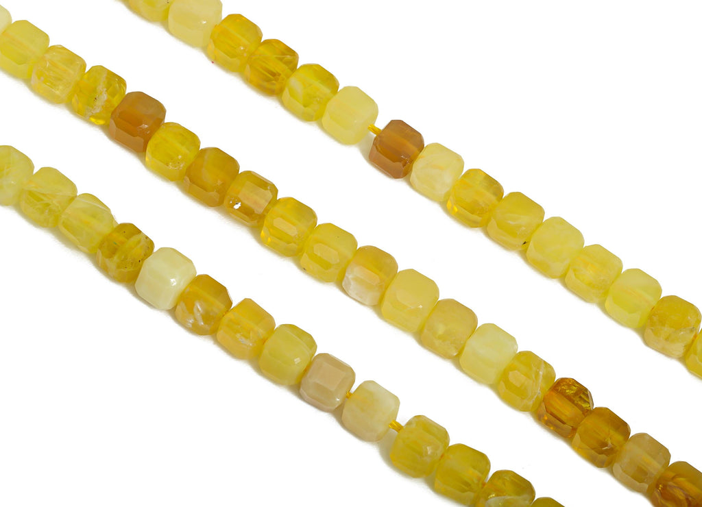 5mm Yellow Opal Natural Stone Beads - Cube Faceted Huang Opal 15.5 inch /Strand - Gemstone Beads for Handmade - DIY Crafting Beads - NS2485 - DOMEDBAZAAR